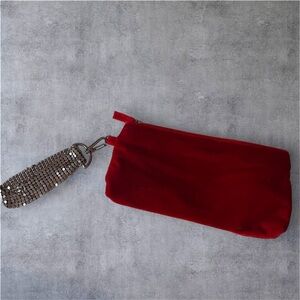 Vintage Murval Red Velvet Wristlet Pouch w/ Metal Mesh Strap